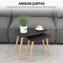 Juego de 2 Mesas de Centro Mesa Nido Moderna Mesitas Auxiliares Patas de Madera de Pino para Salón Negro y Natural - Ogal.Es