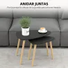 Juego de 2 Mesas de Centro Mesa Nido Moderna Mesitas Auxiliares Patas de Madera de Pino para Salón Negro y Natural - Ogal.Es