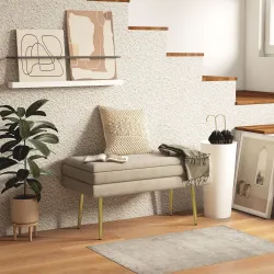 Banco de Almacenaje para Dormitorio 30L Tapizado en Terciopelo Pie de Cama con Patas de Acero 79,5x37,5x43 cm Beige - Ogal.Es