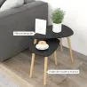 Juego de 2 Mesas de Centro Mesa Nido Moderna Mesitas Auxiliares Patas de Madera de Pino para Salón Negro y Natural - Ogal.Es