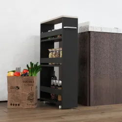 Carrito Auxiliar con Ruedas de 3 Niveles Carrito de Cocina Estrecho con 3 Estantes Tablero y Asa 48x15x80 cm Negro - Ogal.Es