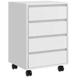 Cajonera de Oficina con 4 Cajones Cajonera de Escritorio con Ruedas para Estudio 46x40x65 cm Blanco - Ogal.Es