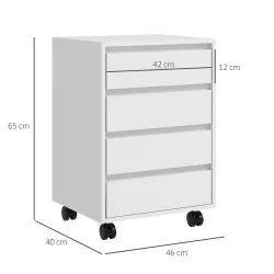 Cajonera de Oficina con 4 Cajones Cajonera de Escritorio con Ruedas para Estudio 46x40x65 cm Blanco - Ogal.Es