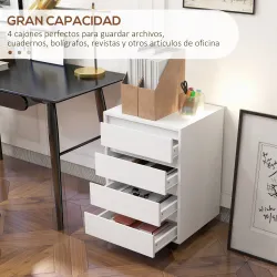 Cajonera de Oficina con 4 Cajones Cajonera de Escritorio con Ruedas para Estudio 46x40x65 cm Blanco - Ogal.Es