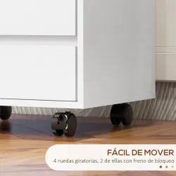 Cajonera de Oficina con 4 Cajones Cajonera de Escritorio con Ruedas para Estudio 46x40x65 cm Blanco - Ogal.Es