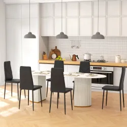 Set de 6 Sillas de Comedor Tapizadas de Cuero Sintético con Respaldo Alto y Patas de Acero 41x50x97 cm Negro - Ogal.Es