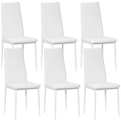 Set de 6 Sillas de Comedor Tapizadas de Cuero Sintético con Respaldo Alto y Patas de Acero 41x50x97 cm Blanco - Ogal.Es