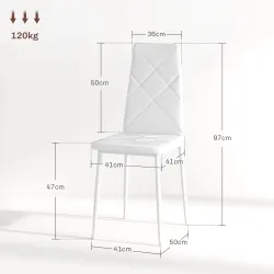 Set de 6 Sillas de Comedor Tapizadas de Cuero Sintético con Respaldo Alto y Patas de Acero 41x50x97 cm Blanco - Ogal.Es