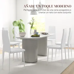 Set de 6 Sillas de Comedor Tapizadas de Cuero Sintético con Respaldo Alto y Patas de Acero 41x50x97 cm Blanco - Ogal.Es
