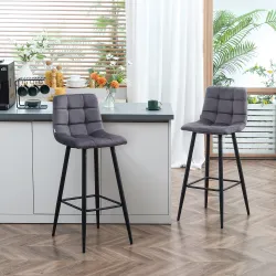 Juego de 2 Taburetes Altos de Cocina Taburetes de Bar Tapizados en Terciopelo con Reposapiés y Respaldo Gris - Ogal.Es