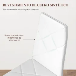 Set de 6 Sillas de Comedor Tapizadas de Cuero Sintético con Respaldo Alto y Patas de Acero 41x50x97 cm Blanco - Ogal.Es