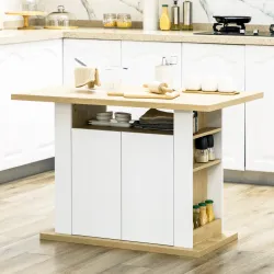 Isla de Cocina para 4-6 Personas con 4 Puertas Compartimentos Abiertos Estante Ajustable 110x70x75,5 cm Roble y ... - Ogal.Es