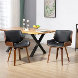 Pack de 2 Sillas de Comedor con Patas de Madera Tapizadas en Cuero Sintético Respaldo Curvado 53x54x81 cm Negro - Ogal.Es