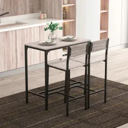 Set de Mesa de Bar y 2 Taburetes Estilo Industrial Marco de Metal para Cocina Salón Natural y Negro - Ogal.Es