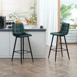 Juego de 2 Taburetes Altos de Cocina Taburetes de Bar Tapizados en Terciopelo con Reposapiés y Respaldo Verde - Ogal.Es