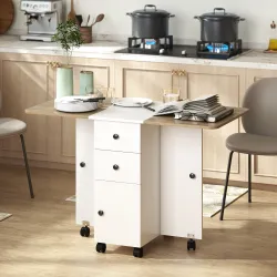 Mesa Plegable de Comedor con Ruedas Alas Abatibles 2 Cajones y Armario Hasta 6 Personas 120x60x76,5 cm Blanco y ... - Ogal.Es
