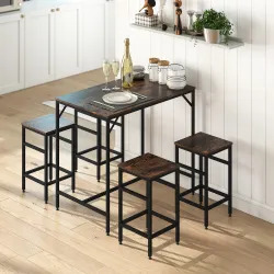 Mesa Alta de Cocina con 4 Taburetes Industrial Reposapiés Ahorro de Espacio para Espacios Reducidos Marrón Rústico - Ogal.Es