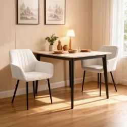 Pack de 2 Sillas de Cocina con Respaldo Reposabrazos y Patas de Metal para Salón 59,5x56,5x81 cm Beige - Ogal.Es