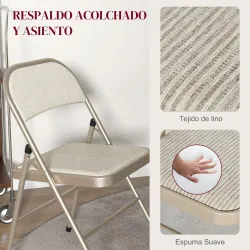 Juego de 4 Sillas Plegables Tapizadas en Lino Sintético con Respaldo y Estructura de Acero para Salón 45x46x78 c... - Ogal.Es