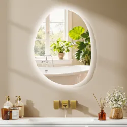 Espejo de Baño con Luz LED 70x50 cm 3 Colores de Luz Brillo Regulable Función Antivaho Función de Memoria IP44 - Ogal.Es