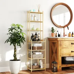 Estantería de Baño de Bambú de 7 Niveles Diseño de Lamas 44x33x180 cm Natural - Ogal.Es