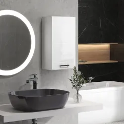 Mueble de Baño Colgar con Estante Ajustable para Cocina Lavadero Dormitorio Blanco Brillo - Ogal.Es