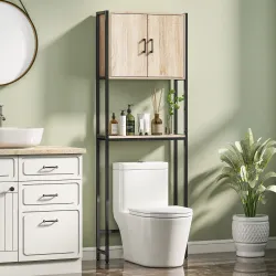 Mueble sobre Inodoro con 2 Puertas Estante Ajustable Estante Abierto para Espacio Pequeño 64x19x178 cm Natural - Ogal.Es