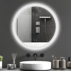 Espejo de Baño Redondo con Luces LED Ø60x3 cm Espejo Antivaho 3 Luces de Colores Función de Memoria Interruptor ... - Ogal.Es
