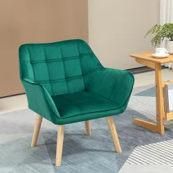 Butaca de Salón Moderna Tapizado en Terciopelo con Patas de Madera Sillón Relax para Sala de Estar Verde - Ogal.Es