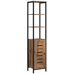 Columna de Baño Estrecha con Puerta de Lamas Estantes Ajustables Compartimentos Abiertos 37x30x167 cm Marrón Rús... - Ogal.Es