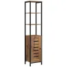 Columna de Baño Estrecha con Puerta de Lamas Estantes Ajustables Compartimentos Abiertos 37x30x167 cm Marrón Rús... - Ogal.Es