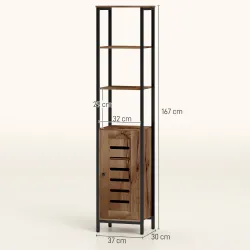 Columna de Baño Estrecha con Puerta de Lamas Estantes Ajustables Compartimentos Abiertos 37x30x167 cm Marrón Rús... - Ogal.Es