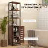 Columna de Baño Estrecha con Puerta de Lamas Estantes Ajustables Compartimentos Abiertos 37x30x167 cm Marrón Rús... - Ogal.Es
