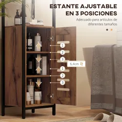 Columna de Baño Estrecha con Puerta de Lamas Estantes Ajustables Compartimentos Abiertos 37x30x167 cm Marrón Rús... - Ogal.Es
