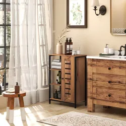 Armario de Baño Estrecho Puerta de Lamas 60x30x85 cm Marrón Rústico - Ogal.Es