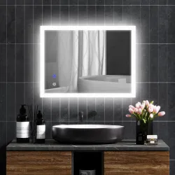Espejo de Baño con Luces LED Regulable en 3 Colores 80x60 cm Función Antivaho Función de Memoria Interruptor Táctil - Ogal.Es