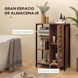 Armario de Baño Estrecho Puerta de Lamas 60x30x85 cm Marrón Rústico - Ogal.Es