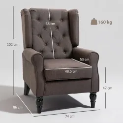 Sillón de Salón con Reposacabezas y Patas de Madera Butaca Carga 160 kg para Dormitorio Oficina Sala de Estar Ma... - Ogal.Es