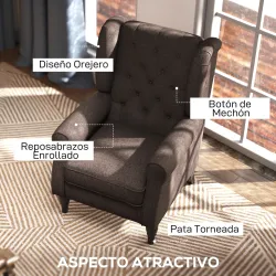 Sillón de Salón con Reposacabezas y Patas de Madera Butaca Carga 160 kg para Dormitorio Oficina Sala de Estar Ma... - Ogal.Es