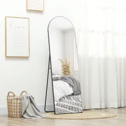 Espejo de Pie Cuerpo Entero Arqueado 150x50 cm Independiente Apoyado y de Pared Sin Marco Negro - Ogal.Es