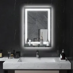 Espejo para Baño 50x70 cm con 3 Colores de Luz Estante de Vidrio Función de Memoria e Interruptor Táctil Plata - Ogal.Es