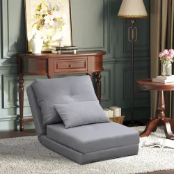 Sofá Cama Individual Plegable Sofá Cama Tapizado en Lino con Respaldo Ajustable 5 Posiciones 1 Almohada Gris Claro - Ogal.Es
