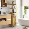 Armario Alto para Baño con 3 Estantes y 2 Cajones de Bambú Estilo Moderno 30x30x142,5 cm Natural - Ogal.Es