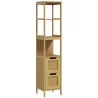 Armario Alto para Baño con 3 Estantes y 2 Cajones de Bambú Estilo Moderno 30x30x142,5 cm Natural - Ogal.Es