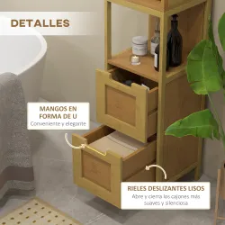 Armario Alto para Baño con 3 Estantes y 2 Cajones de Bambú Estilo Moderno 30x30x142,5 cm Natural - Ogal.Es