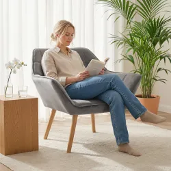 Butaca de Salón Moderna Tapizado en Terciopelo con Patas de Madera Sillón Relax para Sala de Estar Gris - Ogal.Es