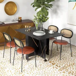Mesa de Comedor Plegable con Ruedas y 2 Alas Abatibles Hasta 6 Personas Acabado Mármol 120x80x73 cm Negro - Ogal.Es
