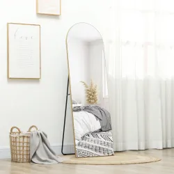 Espejo de Pie Cuerpo Entero Arqueado 150x50 cm Independiente Apoyado y de Pared Sin Marco Dorado - Ogal.Es