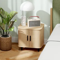 Mesita de Noche para Dormitorio con Puertas Correderas 2 Estantes y Patas de Acero Estilo Escandinavo 48x40x48 c... - Ogal.Es