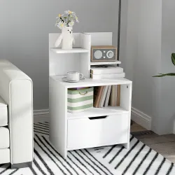 Mesita de Noche Mesilla de Noche Moderna con Cajón y Estantes de Almacenamiento para Salón Dormitorio 45x35x73cm... - Ogal.Es